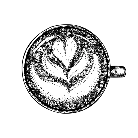 Hand-sketched Matcha in a glass mug illustration. Vector sketch of popular drink in an elegant cup. Green beverage  top view drawing for bar or restaurant menu design. Fine powder tea drawing 